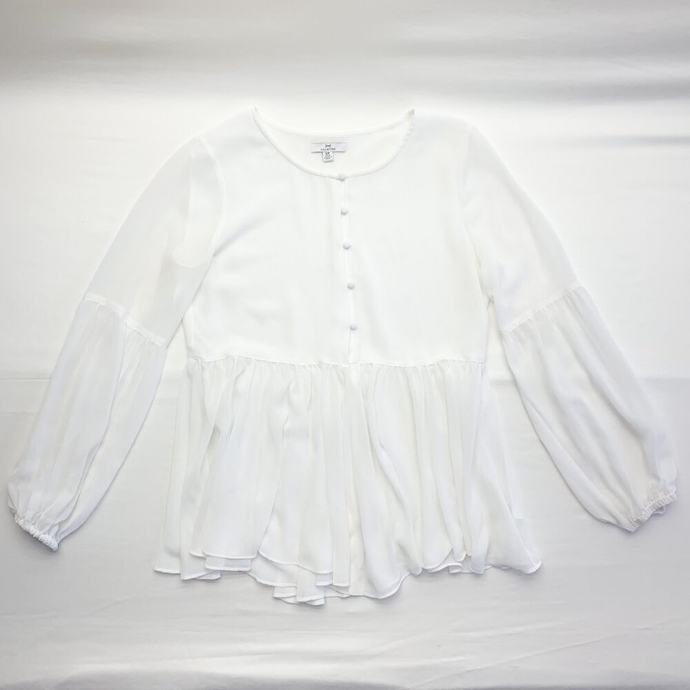 H By Halston Women -White- Long sleeve Blouse Size S/P - Rouleau Buttons